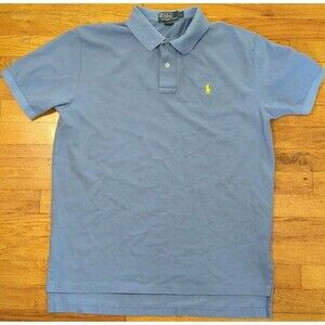 Polo Ralph Lauren Mens L Lt. Blue Shirt Yellow Pony Preppy City S/S 100% Cotton